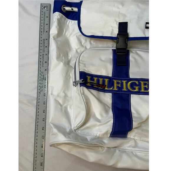 Vintage Tommy Hilfiger Backpack Drawstring 1990s/Y2K Gold Logo - Picture 3 of 10